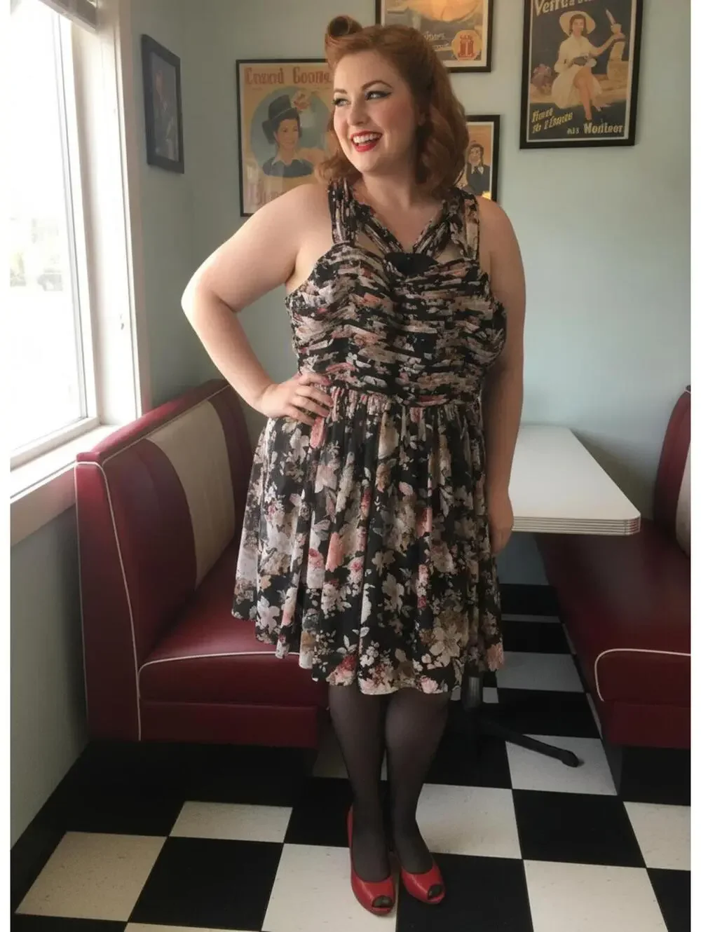 vintage pin up dresses retro pinup strapless sweetheart neckline bow cherry print tight dress- Ilha L Step into the past with this halter flare dress Rockabilly Dress 50's Pin Up